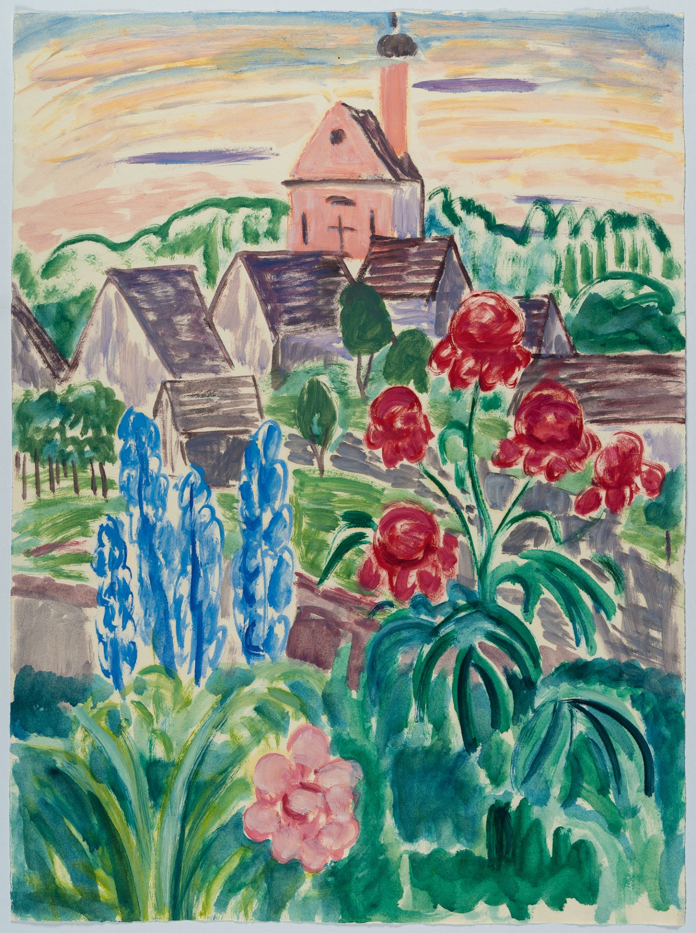 Gabriele Münter (1877 Berlin - Murnau 1962), Blooming garden in MurnauOil on Ingres laid paper. ( - Image 2 of 3