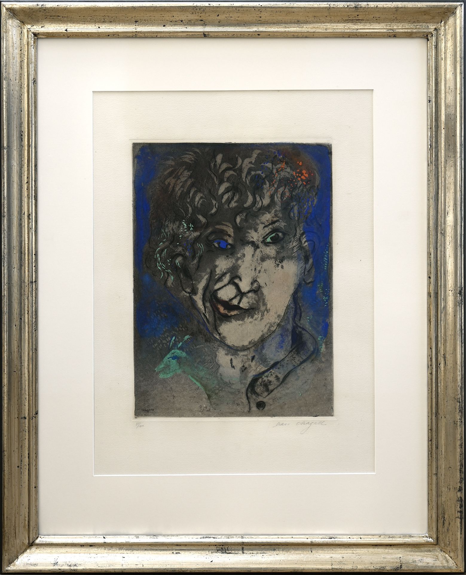 Marc Chagall (1887 Witebsk - Saint-Paul-de-Vence 1985), Self portrait with a grimaceEtching with - Image 4 of 4