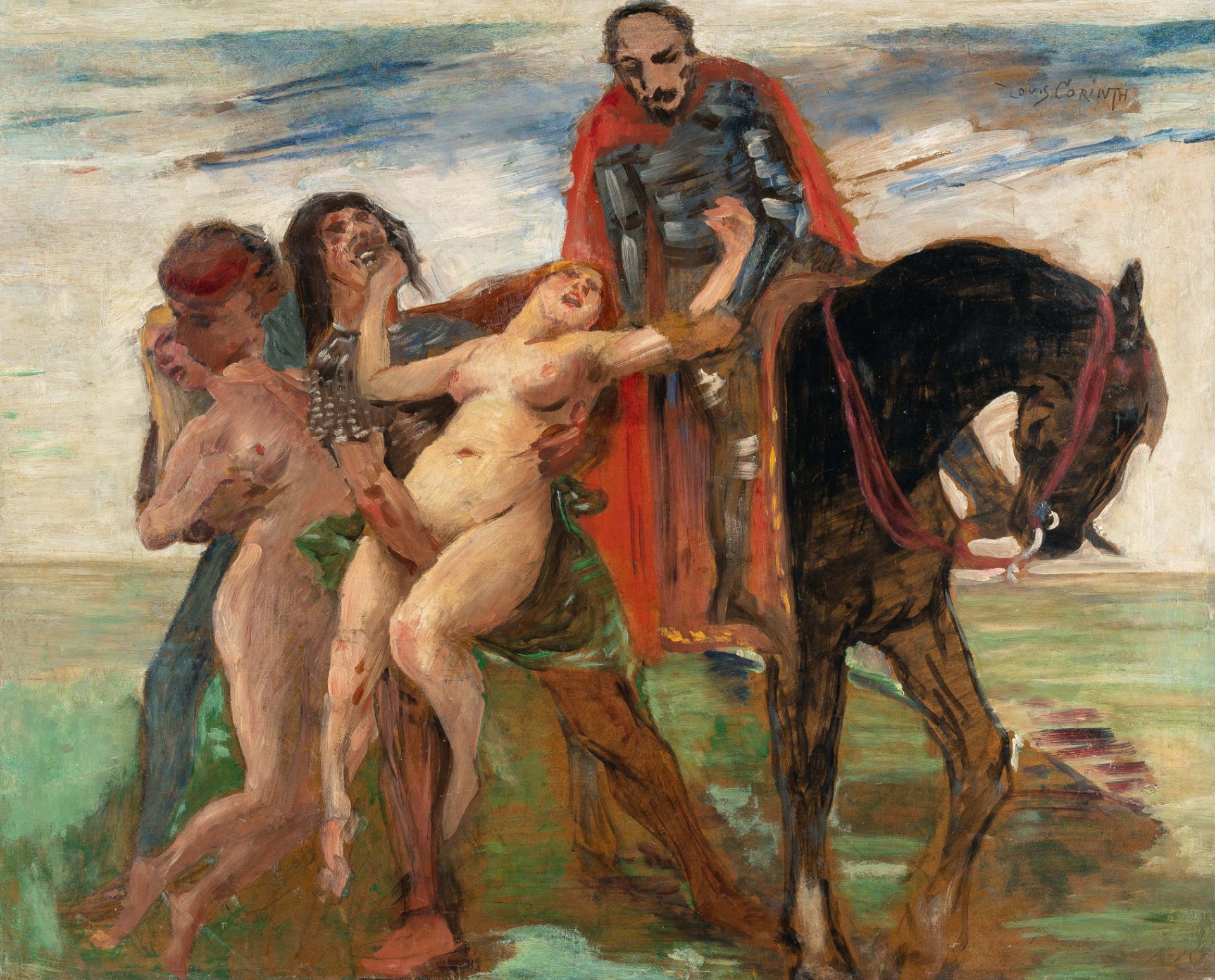 Lovis Corinth (1858 Tapiau/Ostpreußen - Zandvoort 1925), Abduction scene – Design (Rape of the