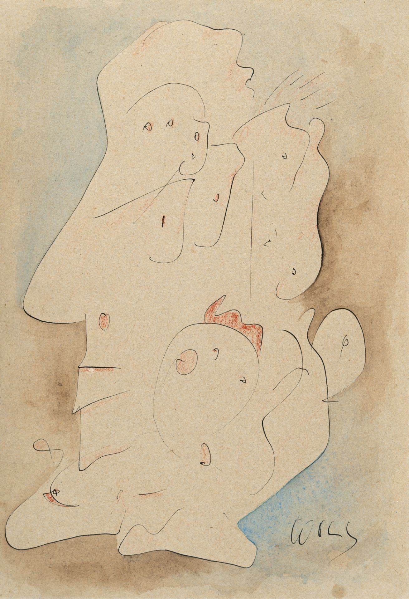 Wols (Alfred Otto Wolfgang Schulze) (1913 Berlin - Paris 1951), Arabesques de Visages et le naseau