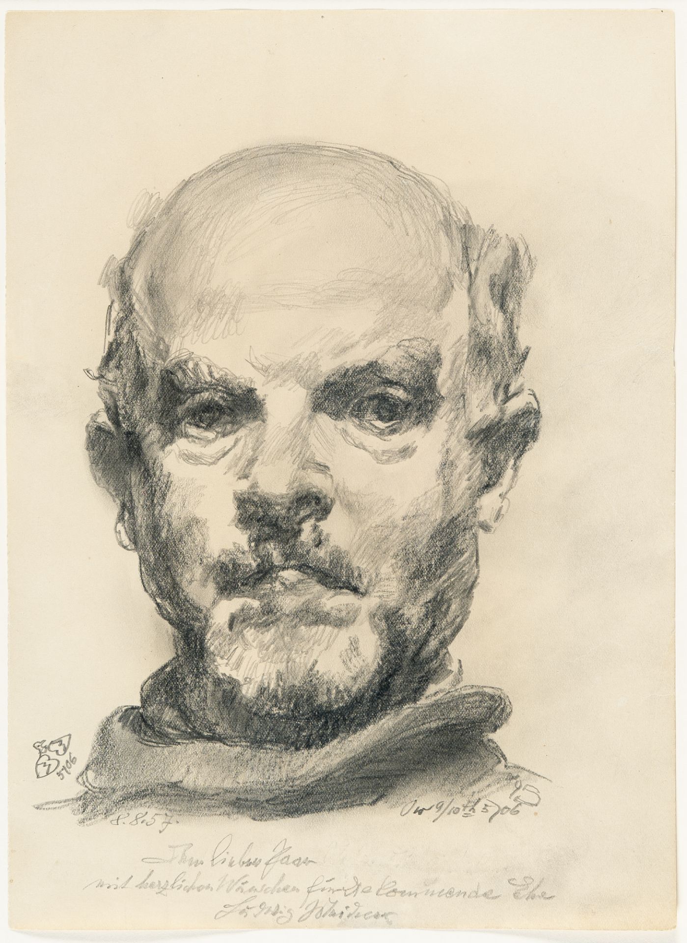 Ludwig Meidner (1884 Bernstadt/Schlesien - Darmstadt 1966), Self portraitPencil on paper. (1946). - Image 2 of 4