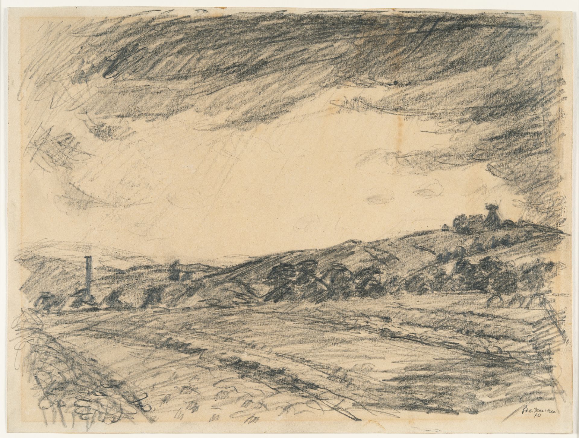 Max Beckmann (1884 Leipzig - New York 1950), Panoramic landscape with a windmillPencil on thin - Image 2 of 4