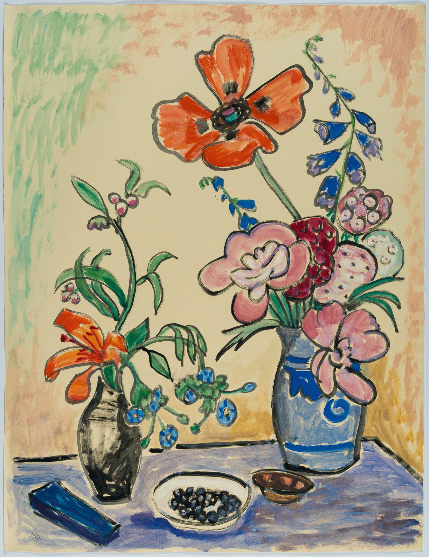 Gabriele Münter (1877 Berlin - Murnau 1962) – Blumen und schwarze Beeren (Zwei Vasen mit Gartenblume - Bild 2 aus 3