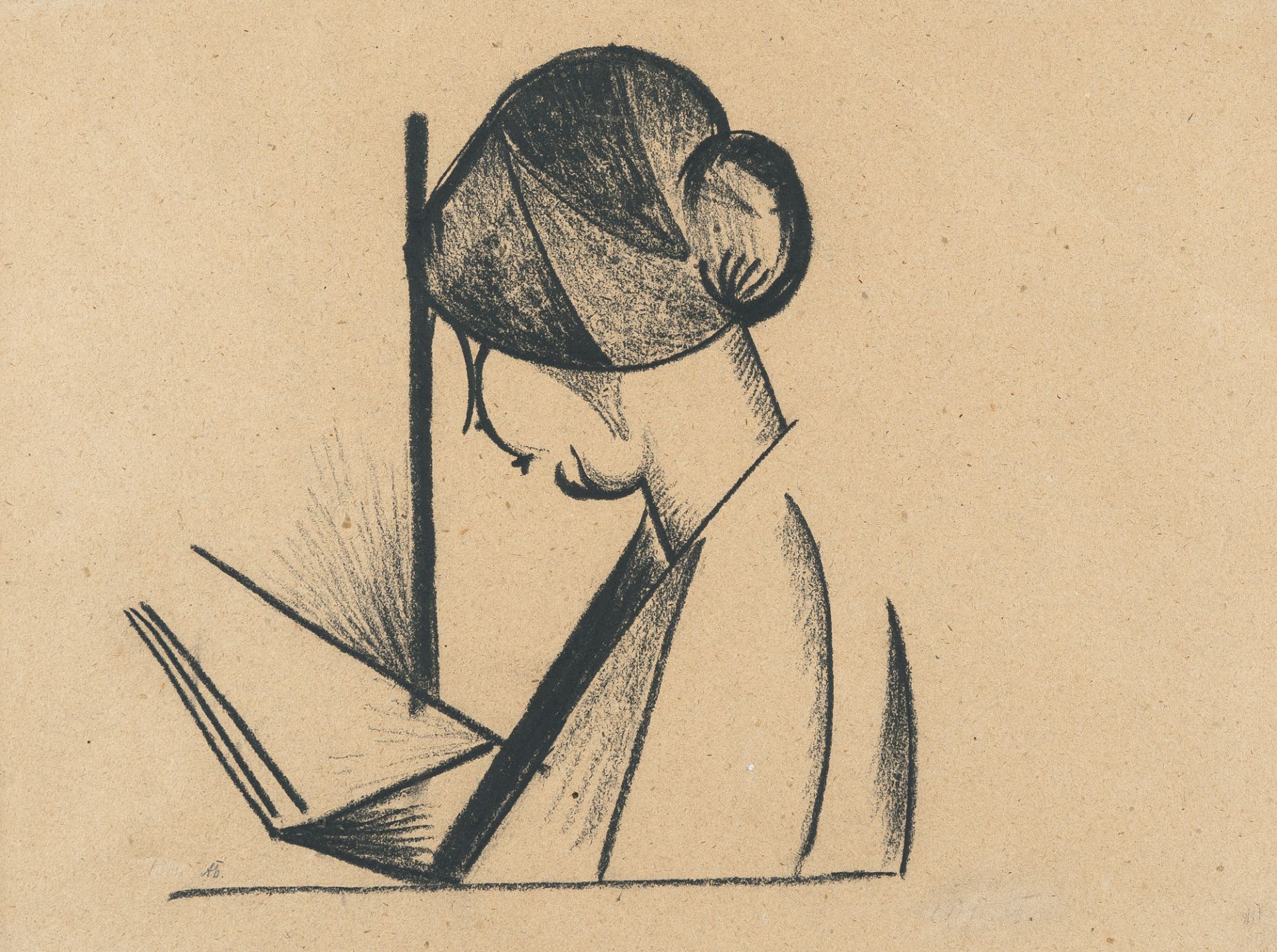 Aleksandr Konstantinovich Bogomazov (1880 Yampol - Kiew 1930), Woman readingBlack chalk on pale