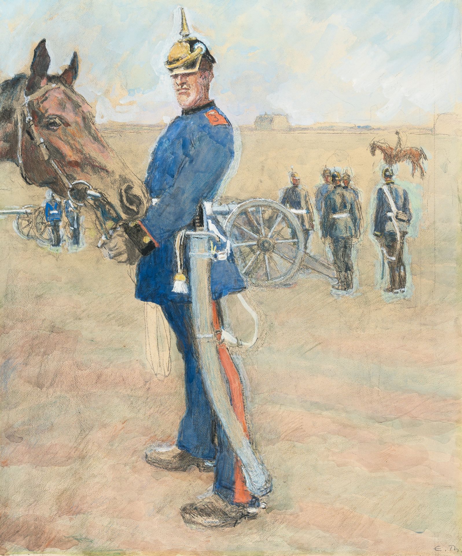 Eduard Thöny (1866 Brixen - Holzhausen 1950), Soldier of the Bavarian Chevauleger with horseMixed