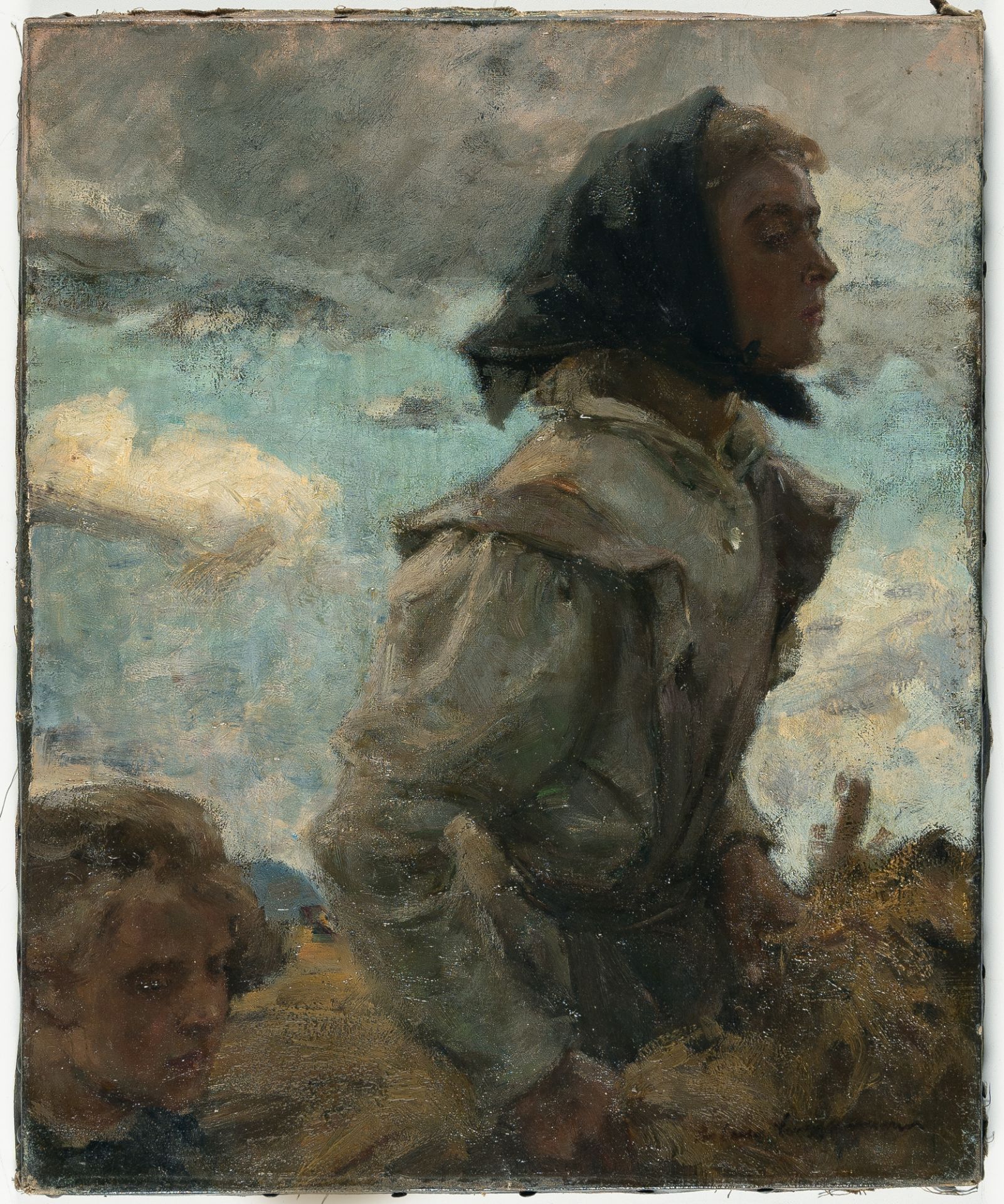 Arthur Langhammer (1854 Lützen - Dachau 1901) – Mädchen mit Garben (Girl with wheat sheaves) - Bild 2 aus 4