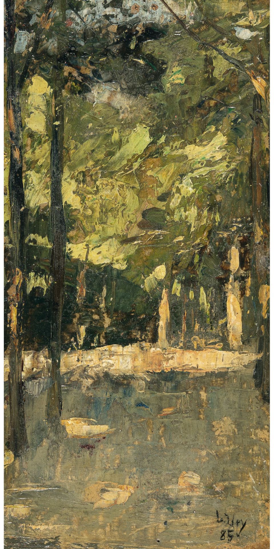 Lesser Ury (1861 Birnbaum/Posen - Berlin 1931), Forest interiorOil on cardboard. (18)85. Ca. 17.5