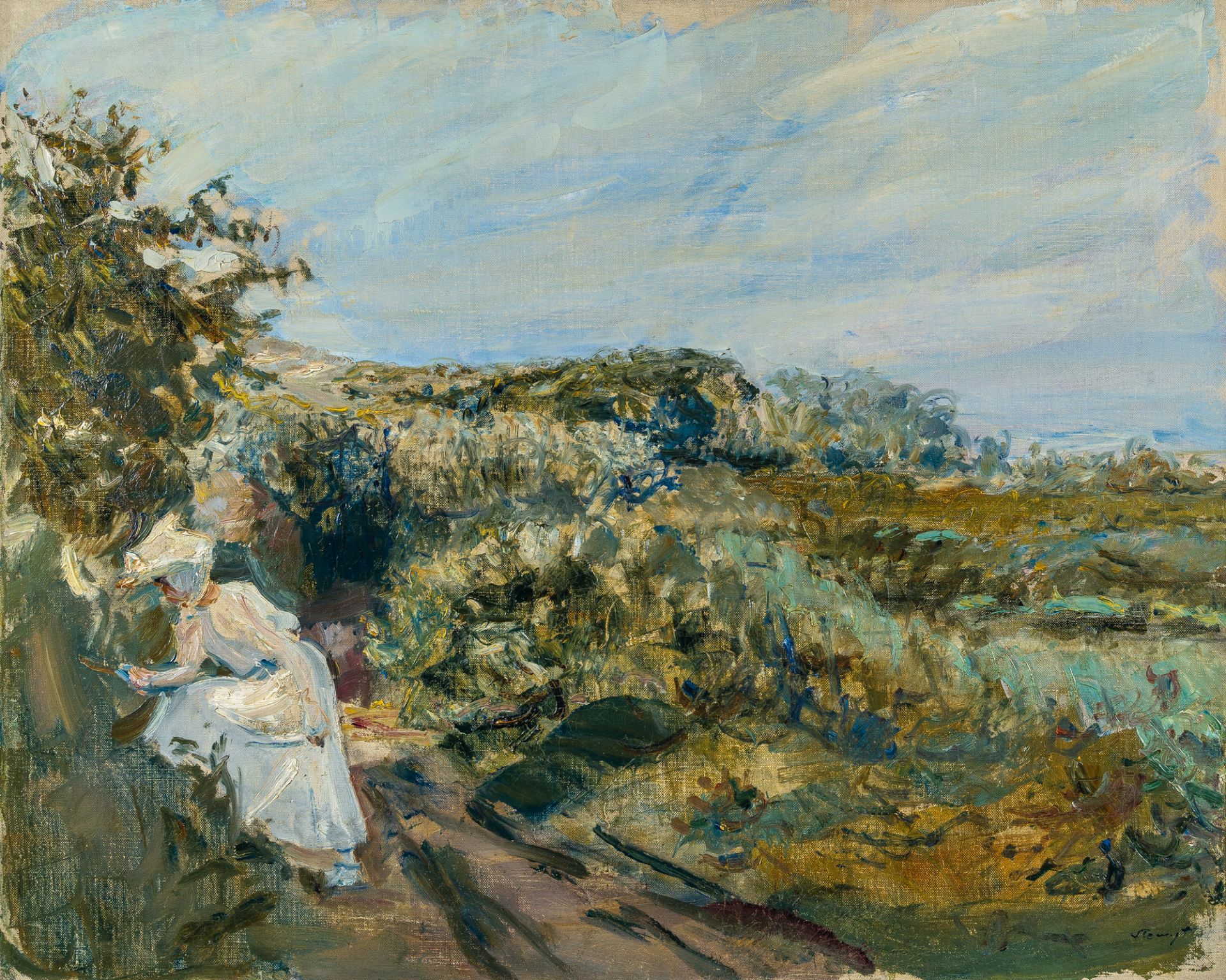 Max Slevogt (1868 Landshut - Neukastel/Pfalz 1932), Landscape with a white ladyOil on canvas.