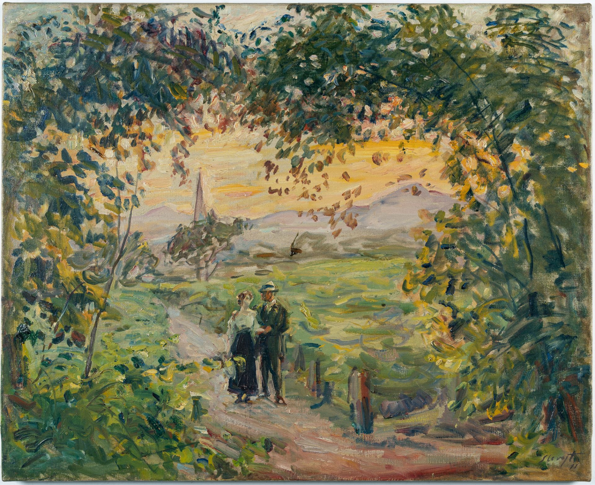 Max Slevogt (1868 Landshut - Neukastel/Pfalz 1932) – Spaziergang (Abend mit Liebespaar/Blick auf God - Bild 2 aus 4