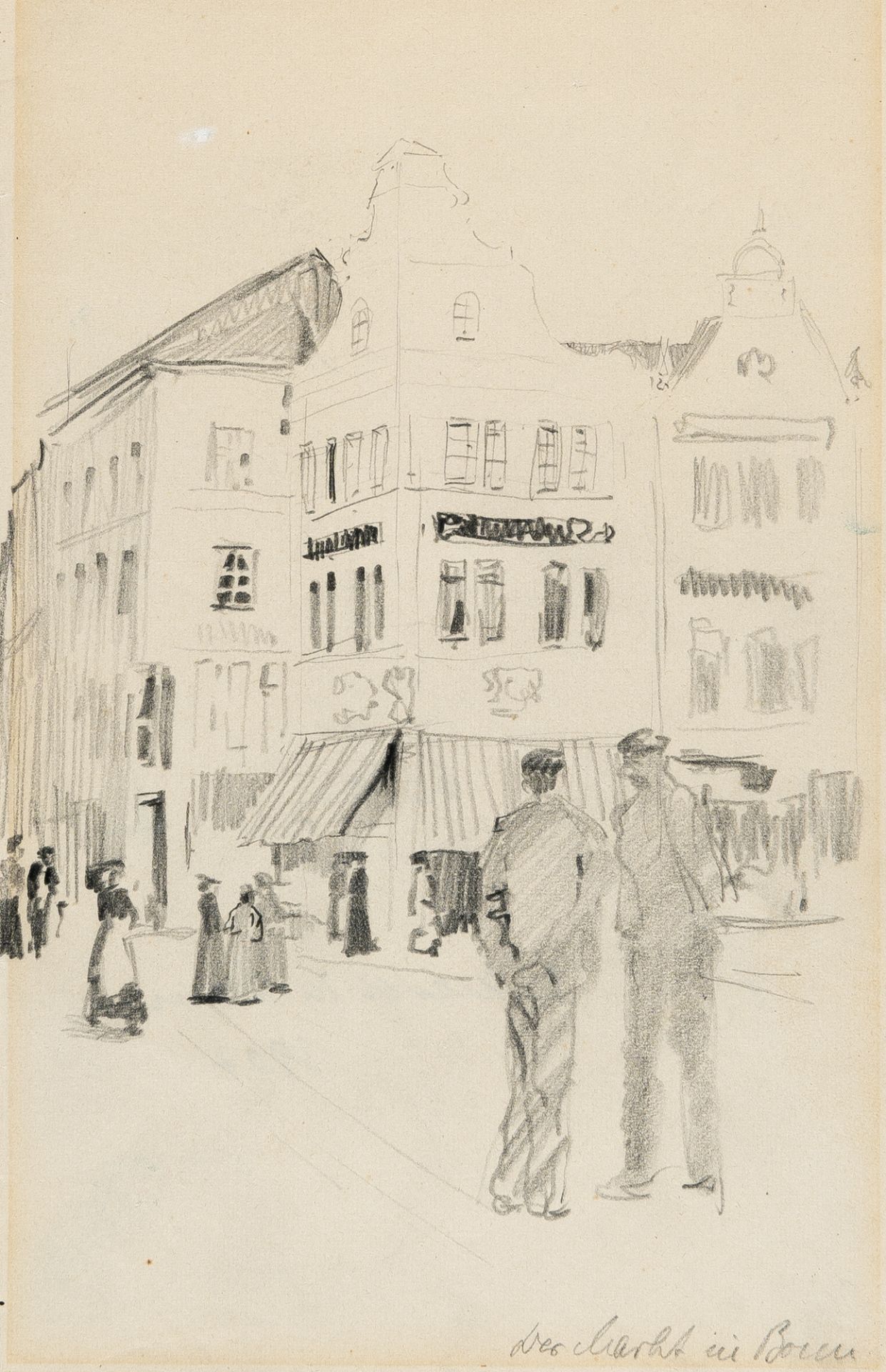 August Macke (1887 Meschede - Perthes-lès-Hurlus 1914), “The market in Bonn”Pencil on smooth