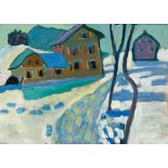 Gabriele Münter (1877 Berlin - Murnau 1962), Kochel. Snowy landscape with housesOil on cardboard. (