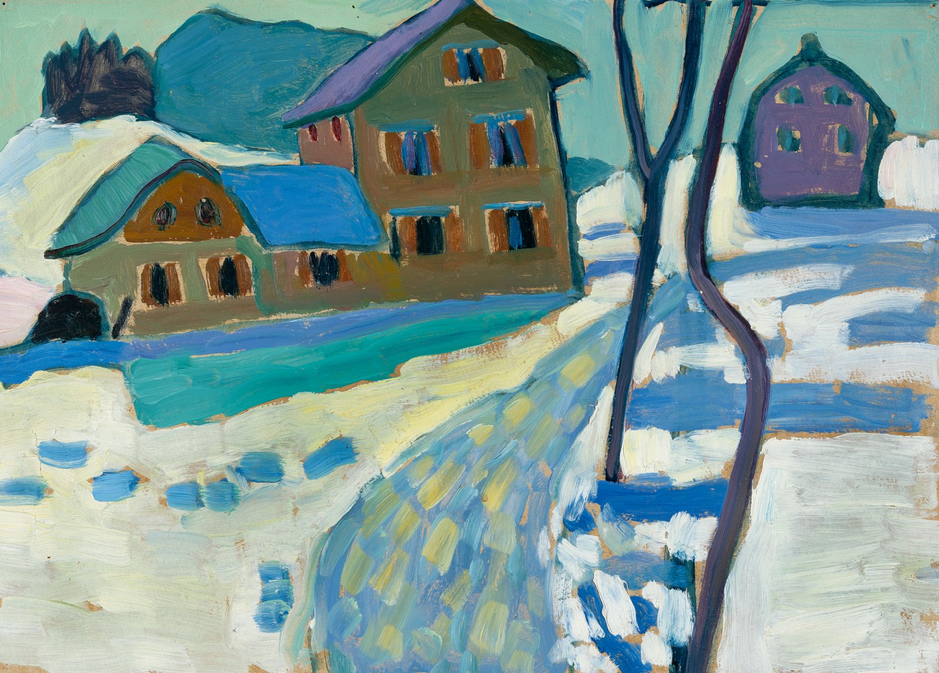 Gabriele Münter (1877 Berlin - Murnau 1962) – Kochel. Schneelandschaft mit Häusern (Kochel. Snowy la