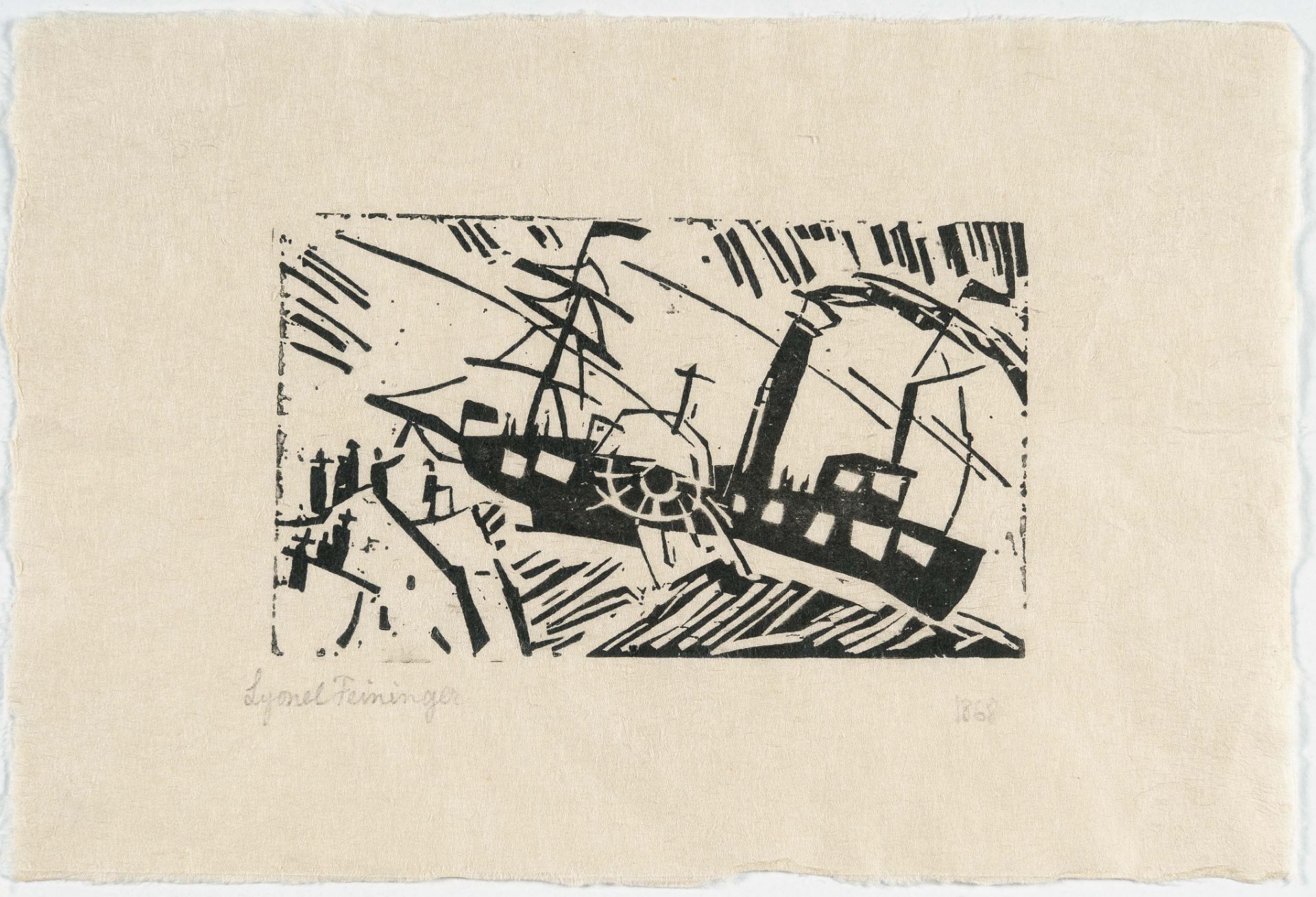 Lyonel Feininger (1871 - New York - 1956), Paddle steamerWoodcut on cream Japanese laid paper. ( - Image 2 of 3