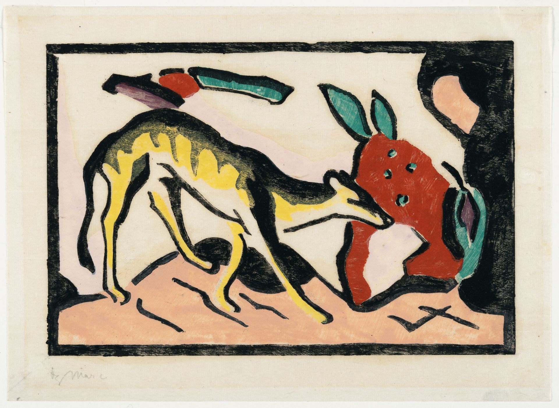 Franz Marc (1880 München - Verdun 1916), Mythical beastWoodcut in colours on Japanese laid paper. ( - Image 2 of 3