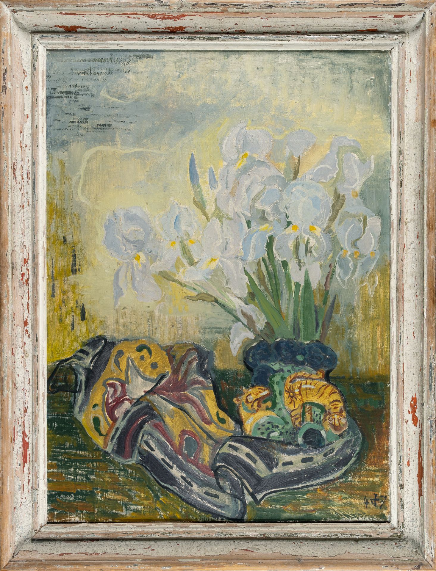 Otto Dix (1891 Untermhaus bei Gera - Singen 1969), White iris with a clothOil on canvas covered - Image 4 of 4