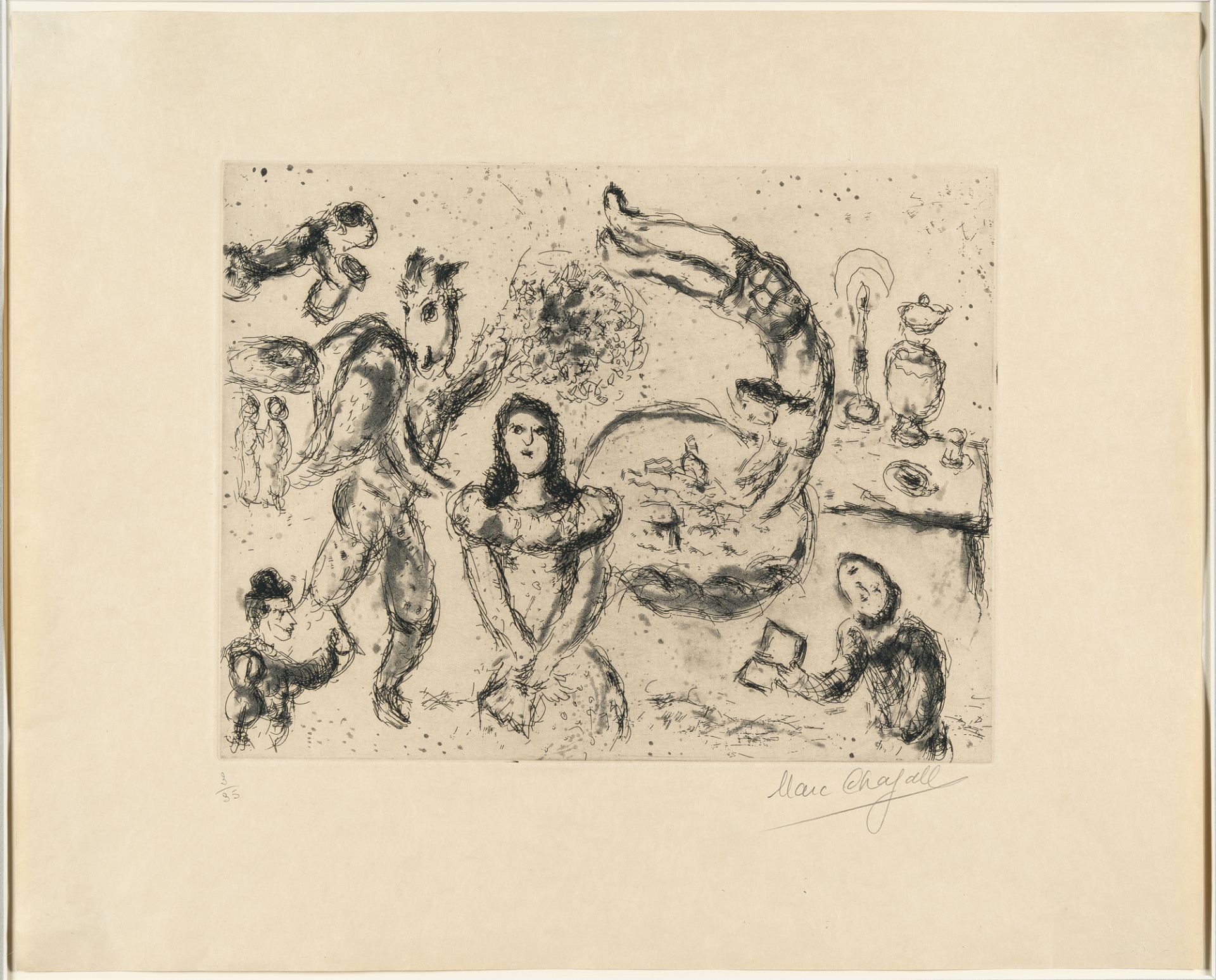 Marc Chagall (1887 Witebsk - Saint-Paul-de-Vence 1985), L'acrobate au villageEtching with aquatint - Image 2 of 4