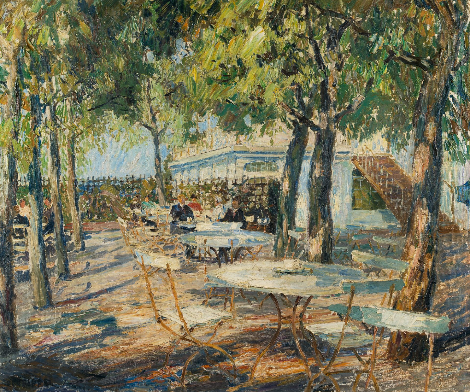 Otto Eduard Pippel (1878 Lódz - Planegg 1960), Restaurant with a pavillionOil on canvas. Ca. 80 x