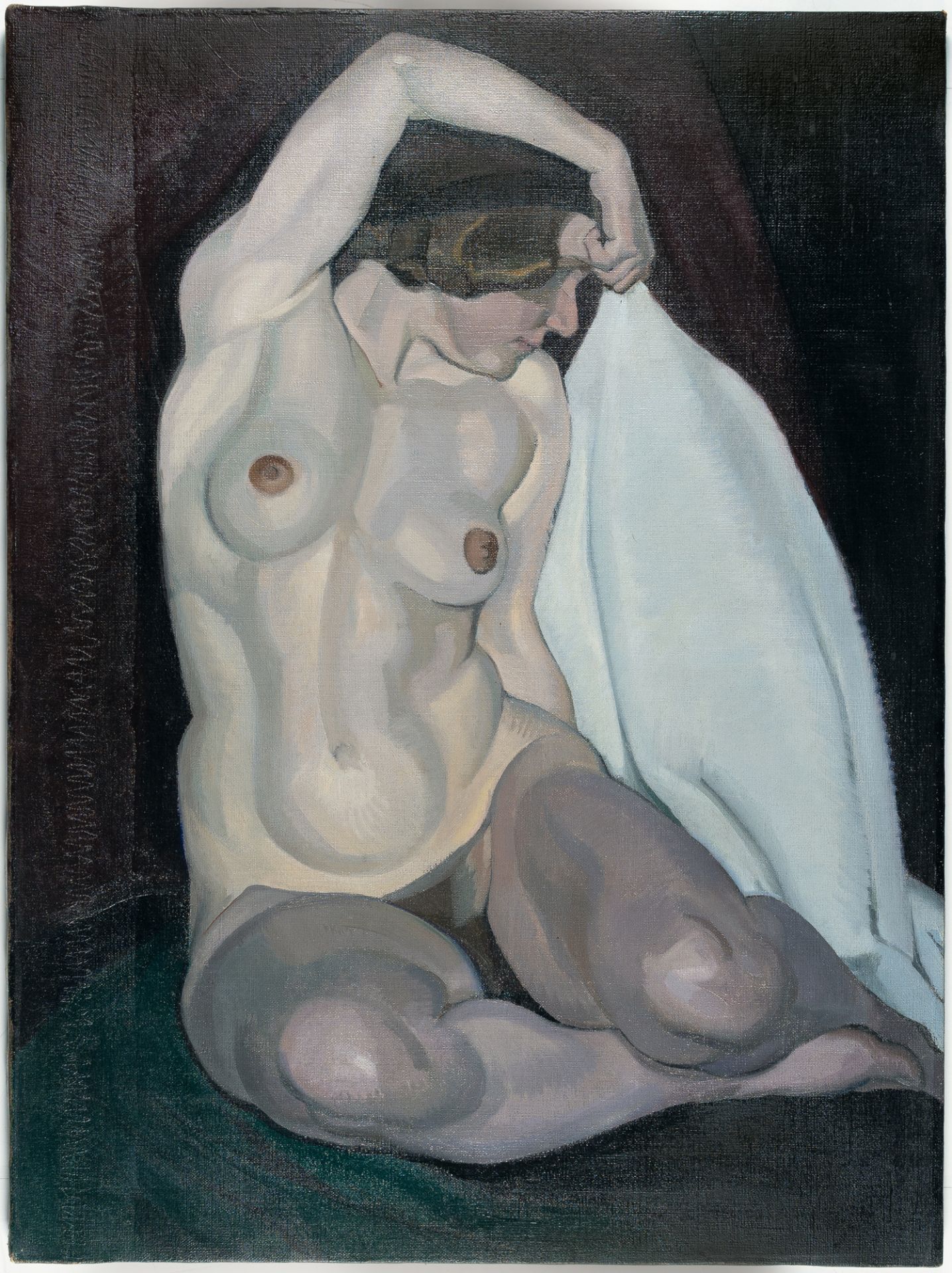 Hermann Grom-Rottmayer (1877 - Wien - 1953), Seated nudeOil on canvas, relined. Ca. 100 x 74 cm. - Image 2 of 4