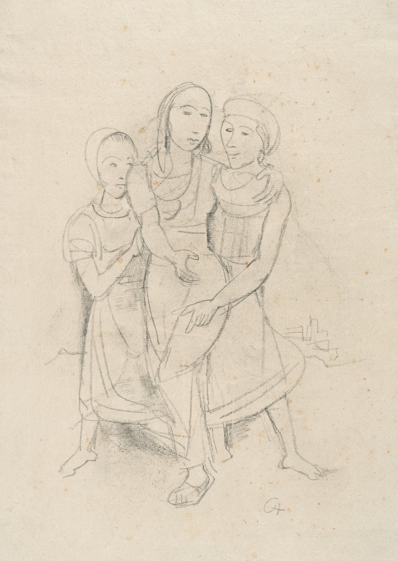 Karl Hofer (1878 Karlsruhe - Berlin 1955), Three girlsPencil on pale grey Maillol Kessler laid