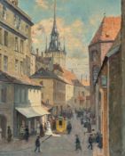 Charles Vetter (1858 Kahlstädt - München 1941) – Münchner Straßenszene mit Blick auf den alten Peter
