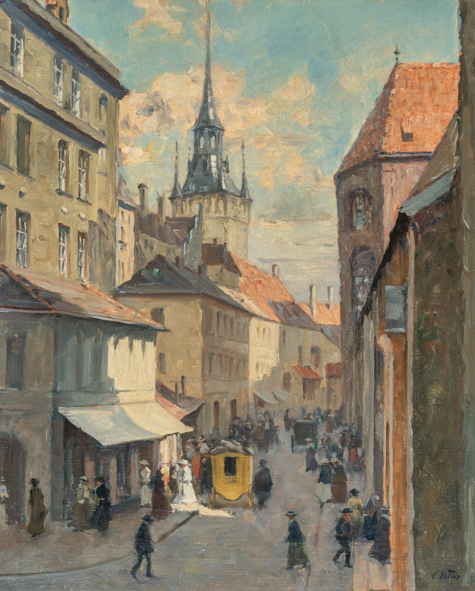 Charles Vetter (1858 Kahlstädt - München 1941), Street scene in Munich with a view of St Peter'