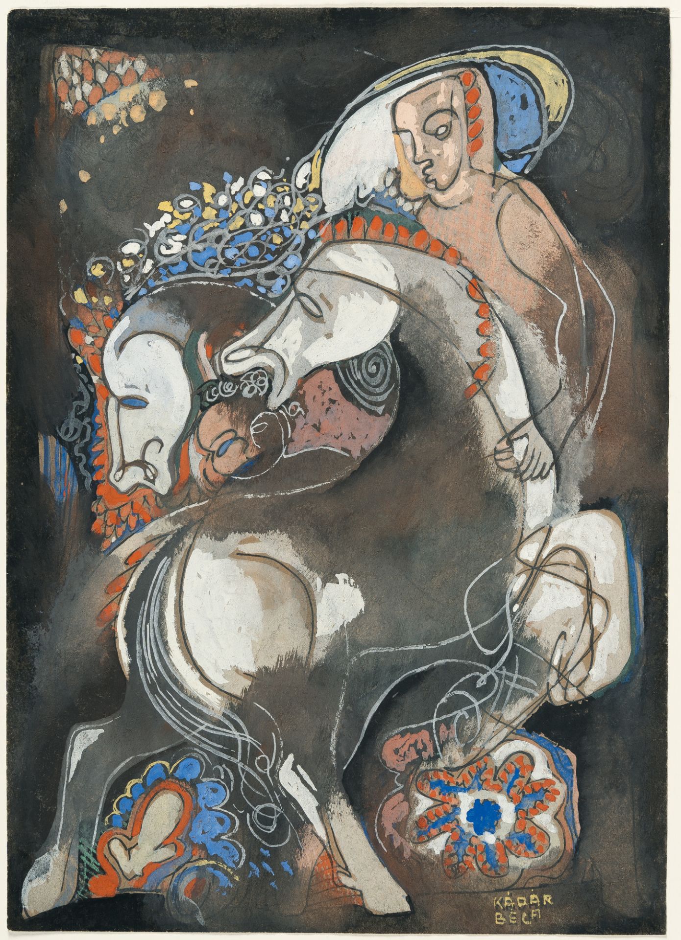 Béla Kádár (1877 - Budapest - 1956), Recto: Two horses – Verso: Figure with a horseGouache and - Image 2 of 4