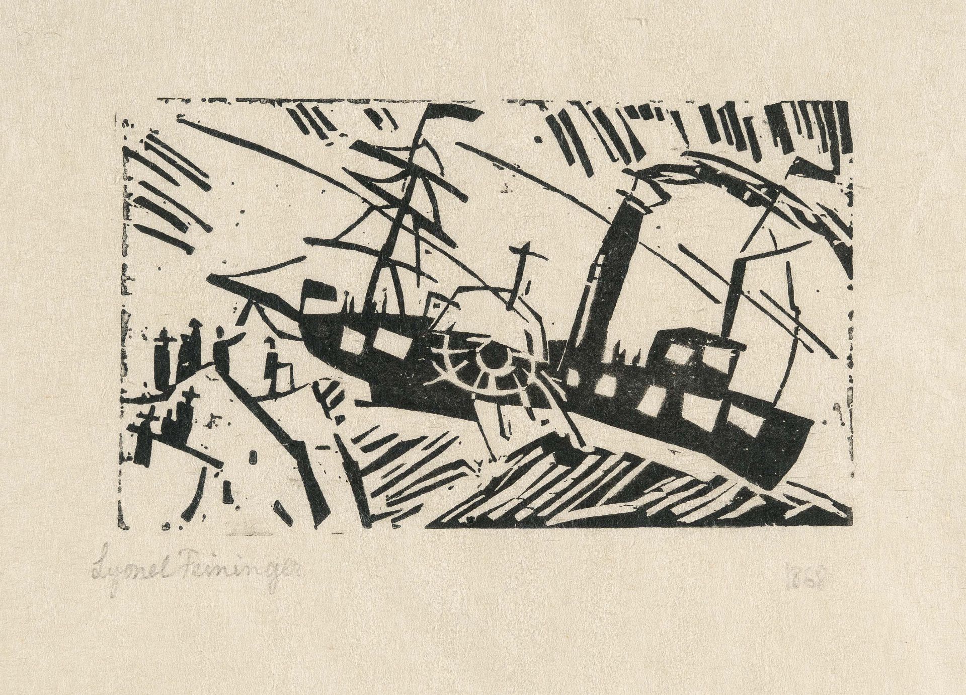 Lyonel Feininger (1871 - New York - 1956), Paddle steamerWoodcut on cream Japanese laid paper. (