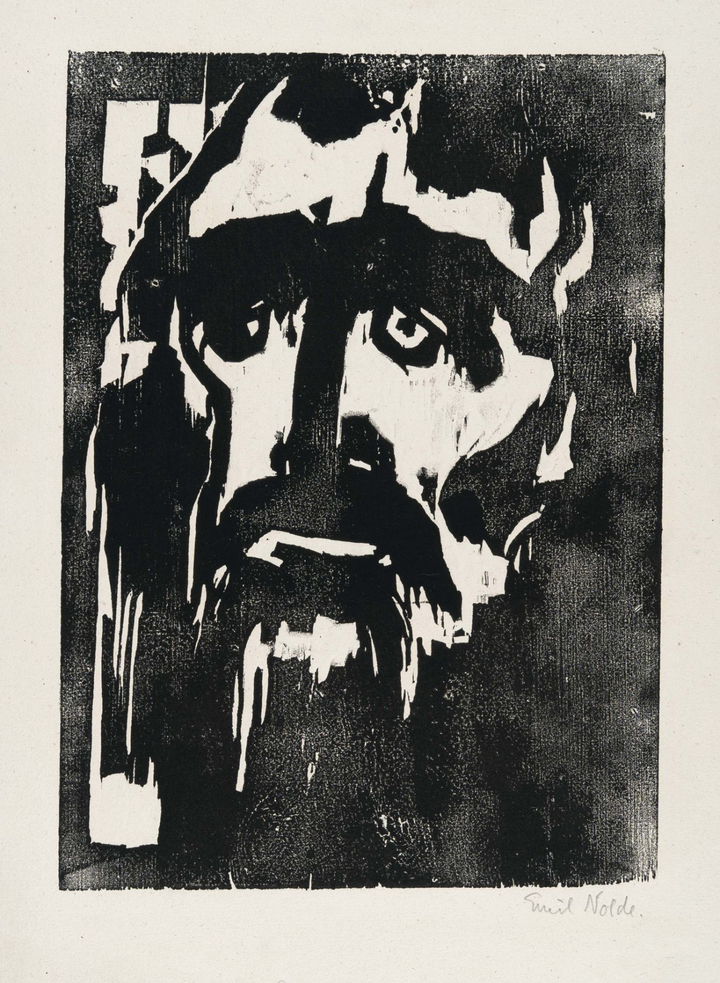 Emil Nolde (1867 Nolde - Seebüll 1956), The prophetWoodcut on heavy cream wove paper. (1912). Ca. 32