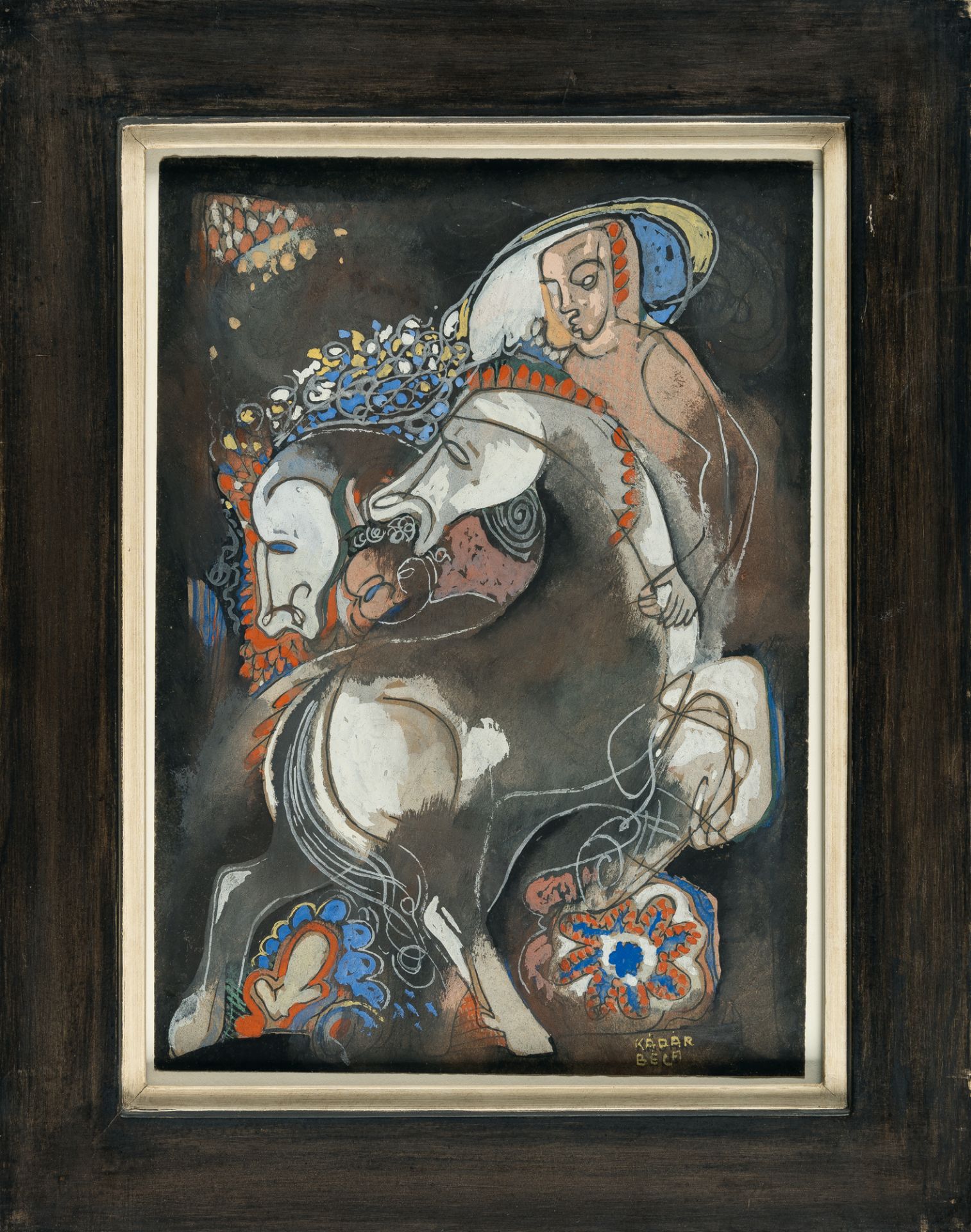 Béla Kádár (1877 - Budapest - 1956), Recto: Two horses – Verso: Figure with a horseGouache and - Image 4 of 4