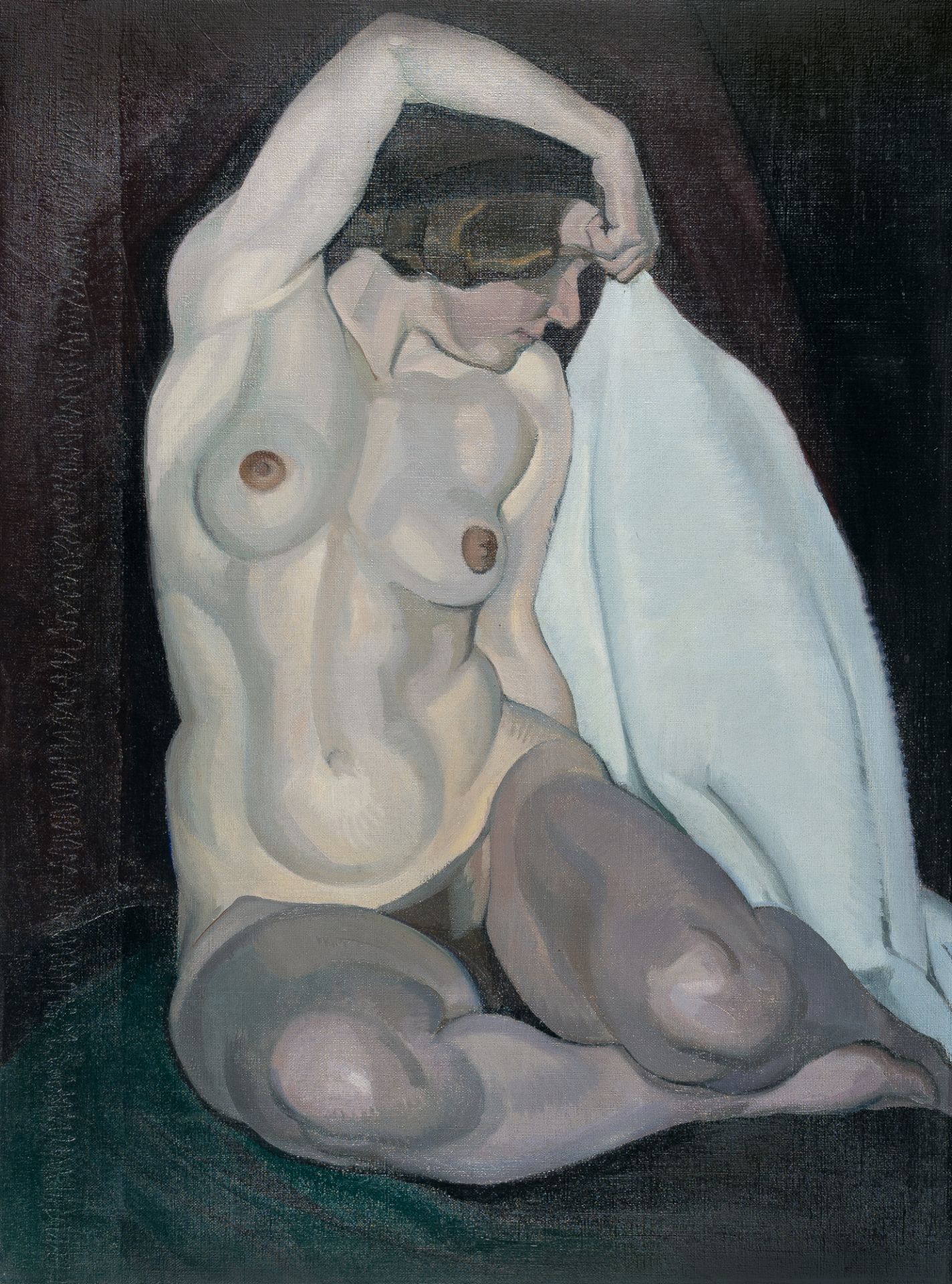 Hermann Grom-Rottmayer (1877 - Wien - 1953), Seated nudeOil on canvas, relined. Ca. 100 x 74 cm.