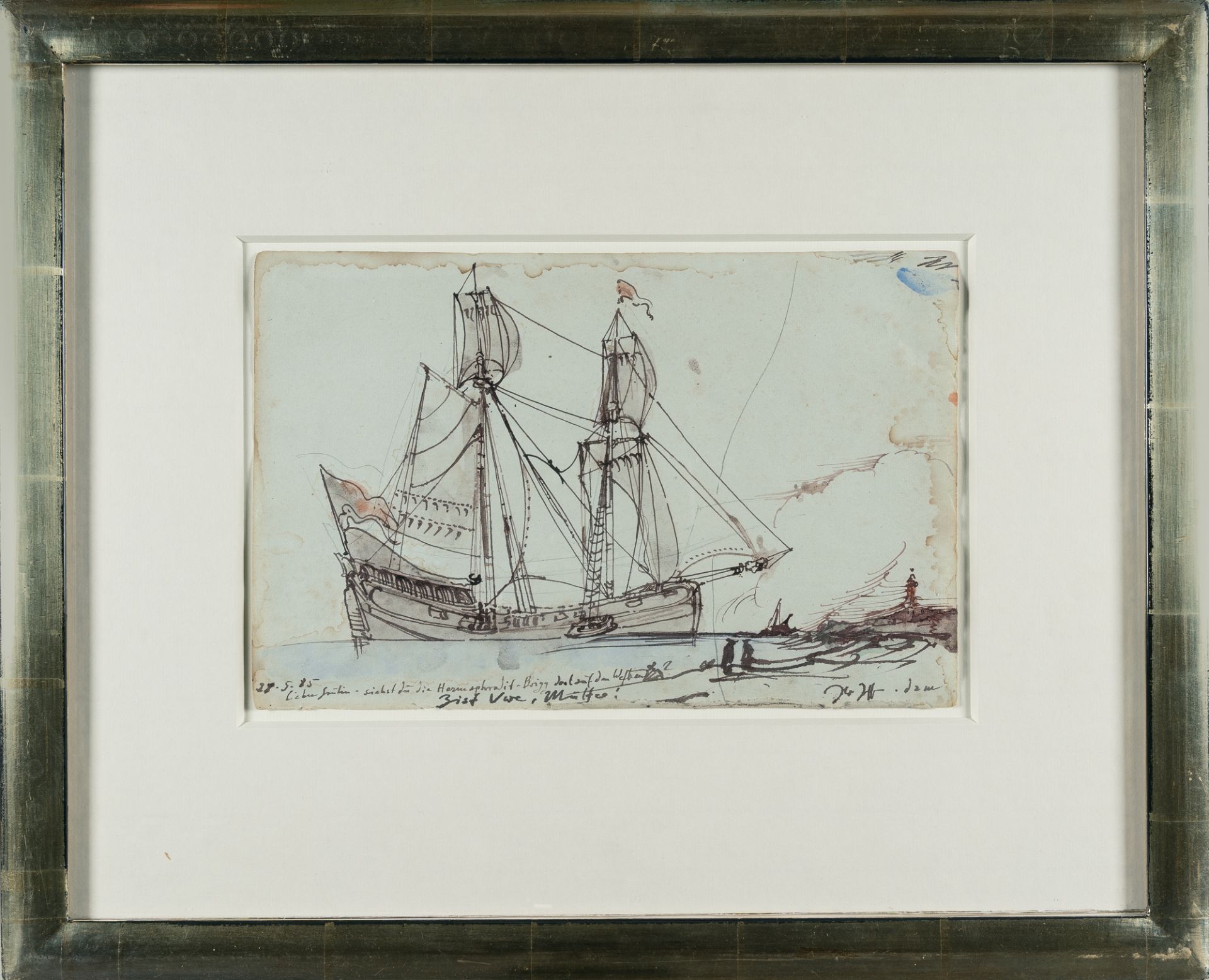 Horst Janssen (1929 - Hamburg - 1995), Hermaphrodite-Brigg (Sailing Ship)Indian ink, wash, on pale - Image 4 of 4