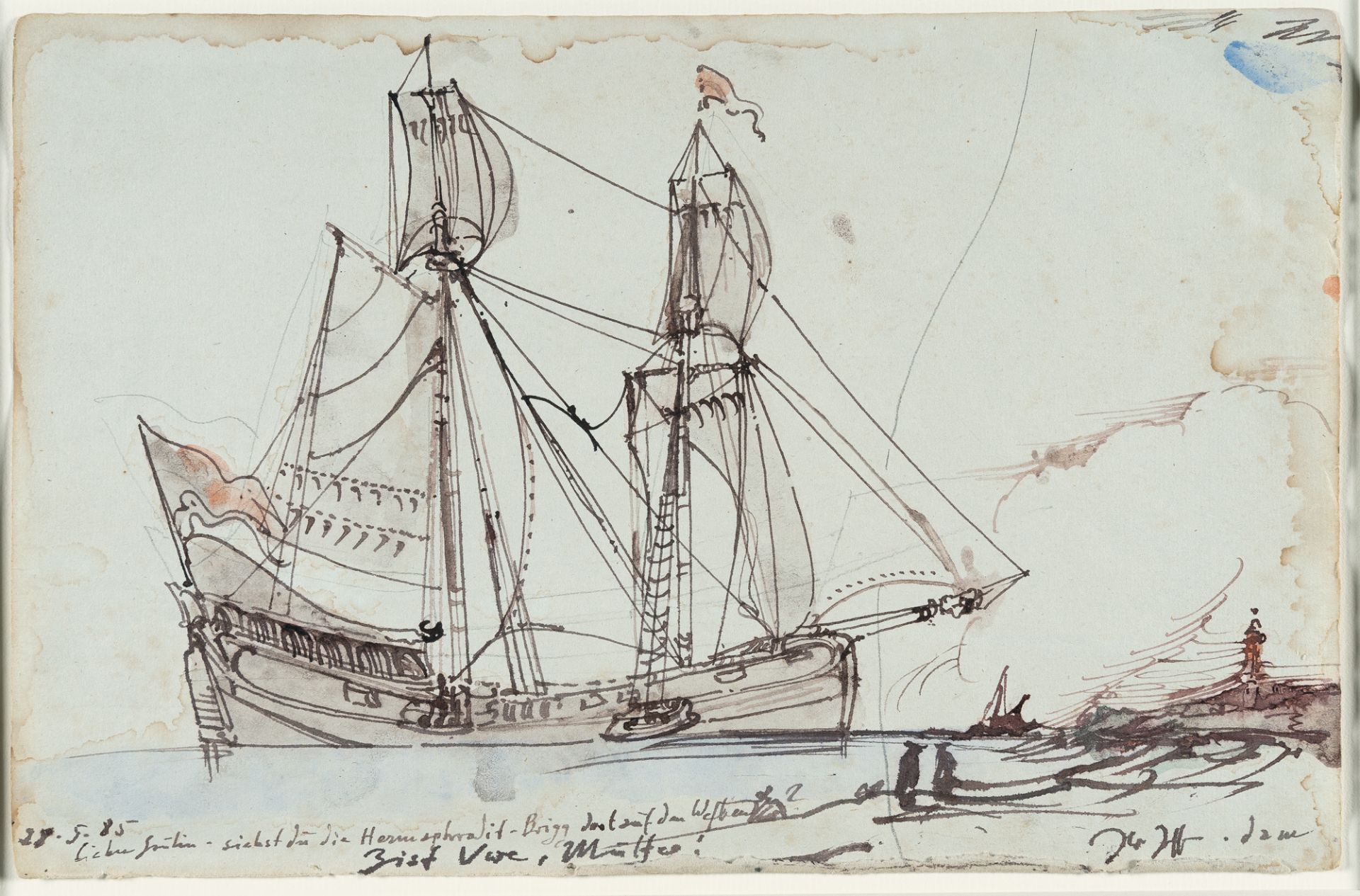 Horst Janssen (1929 - Hamburg - 1995), Hermaphrodite-Brigg (Sailing Ship)Indian ink, wash, on pale - Image 2 of 4