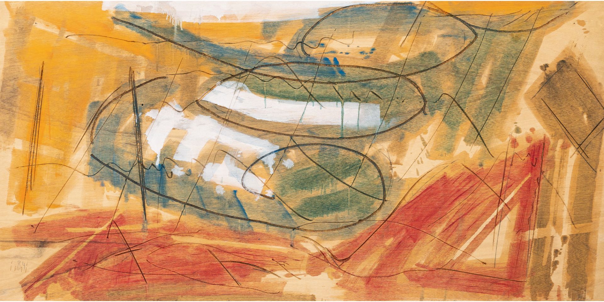 Imi Knoebel (1940 Dessau), Untitled (Composition)Acrylic on panel, partially incised. (19)84. Ca.