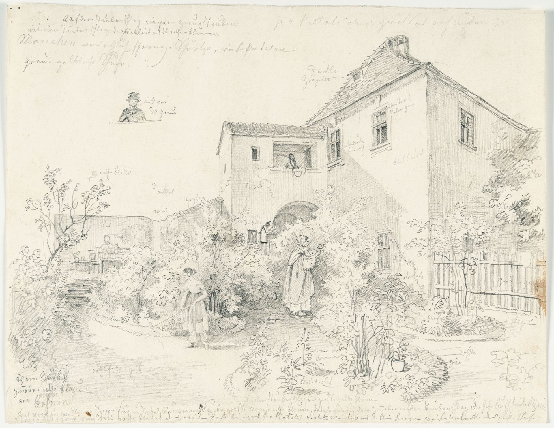 Ludwig Ferdinand von Rayski, Country manor and garden (in Saxony?).Pencil on wove. 20.6 x 26.6 cm. - Image 2 of 3
