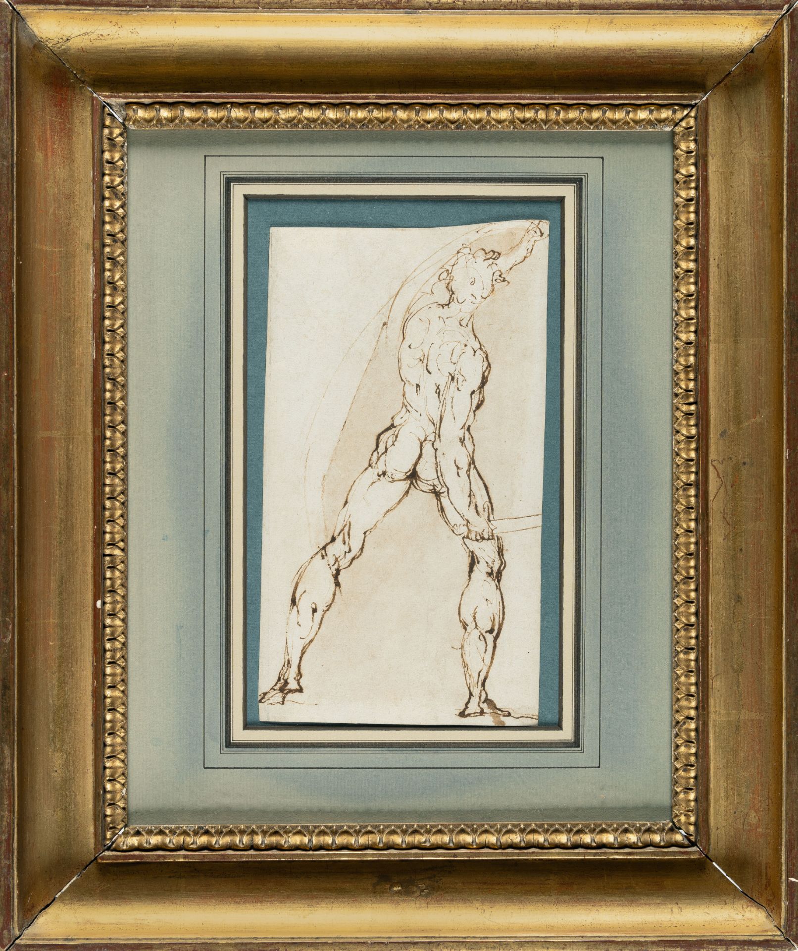 Cherubino Alberti, Male nude seen from behind.Pen and brown ink, brown wash, on laid paper with - Image 4 of 4