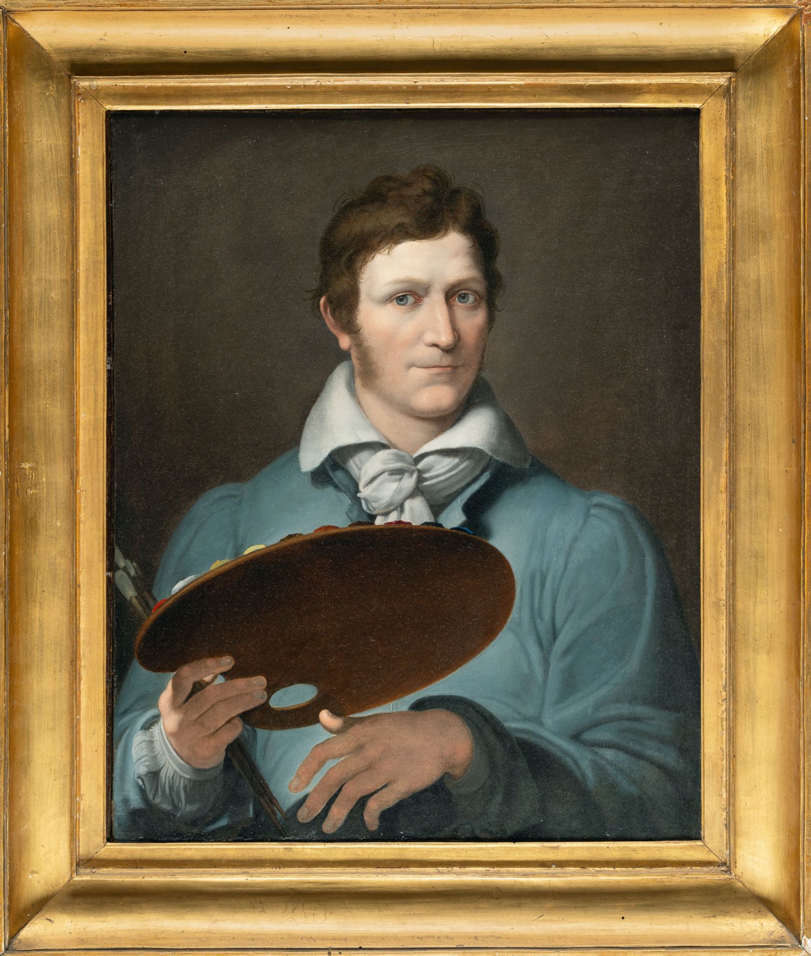 Dänisch, Self portrait with a palette.Oil on canvas. (Around 1820). 62.6 x 50.5 cm. In the - Image 4 of 4