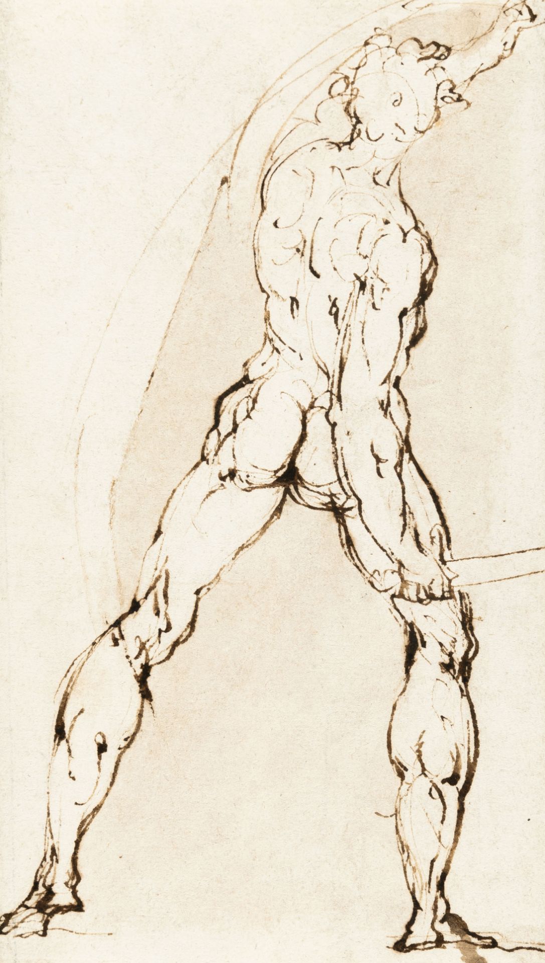 Cherubino Alberti, Male nude seen from behind.Pen and brown ink, brown wash, on laid paper with