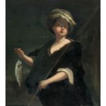 Französisch, The fisher woman.Oil on canvas, relined. (1st half 18th C.). 66.4 x 60.4 cm. With label