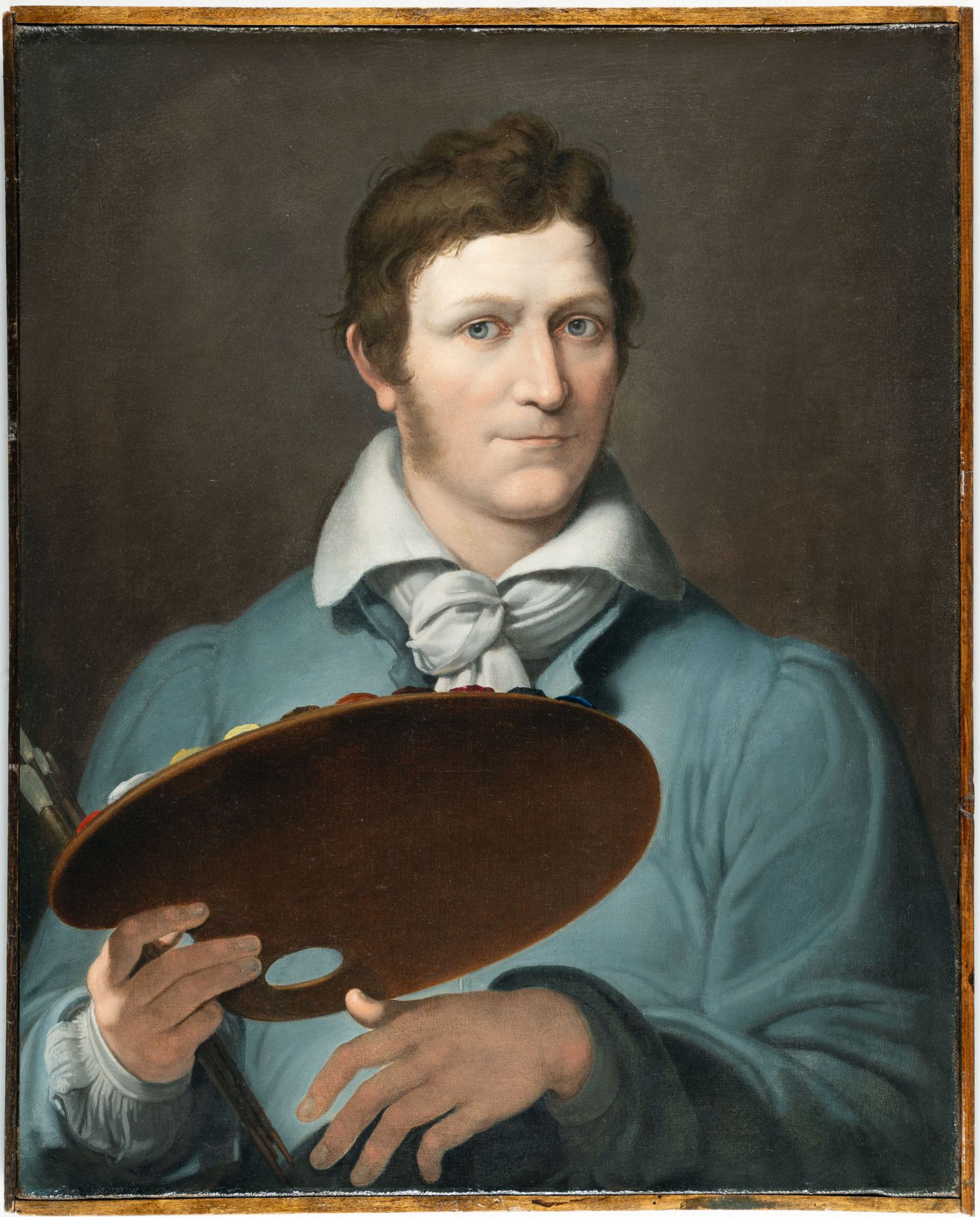 Dänisch, Self portrait with a palette.Oil on canvas. (Around 1820). 62.6 x 50.5 cm. In the - Image 2 of 4