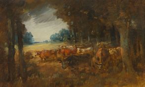 Wilhelm Busch (1832 Wiedensahl - Mechtshausen 1908) – Kühe vor dem Wald
