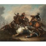 Georg Philipp Rugendas (Werkstatt), Pendants: Cavalry battles.Oil on canvas, relined. 31.2 x 38 cm