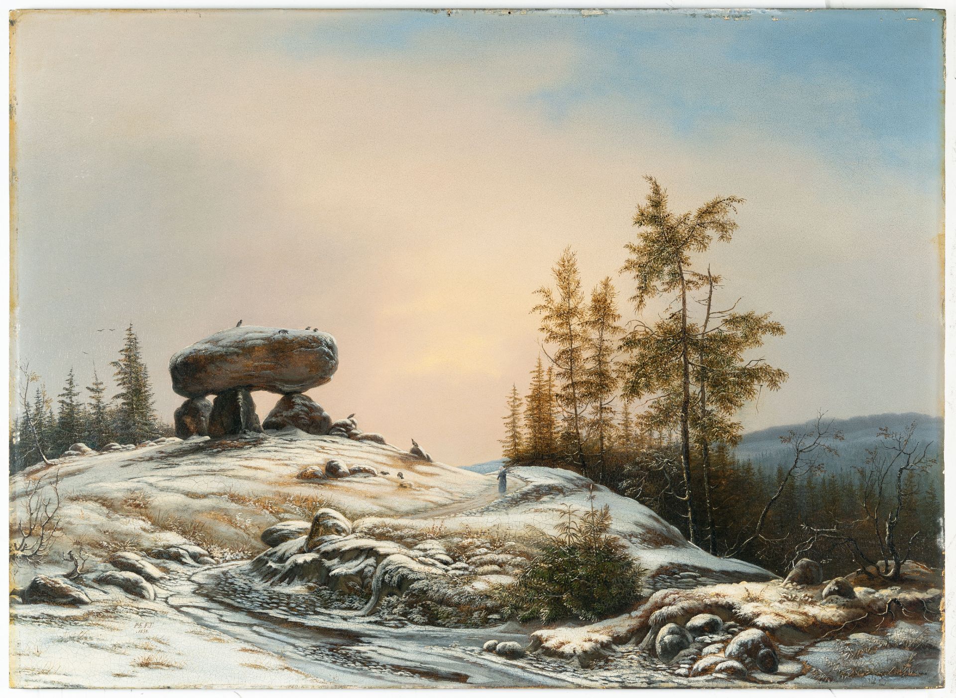 Frederik Michael Ernst Fabritius De Tengnagel, Winter landscape with ancient burial mounds.Oil on - Image 2 of 4