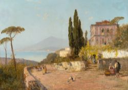 Karl Theodor Wagner (1856 – 1921) – Belebte Küstenstraße mit Blick auf den Golf von Neapel