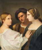 Nach Tizian (Tiziano Vecellio)  – Die Eifersüchtige (Dreifachporträt eines Mannes und zweier Frauen)