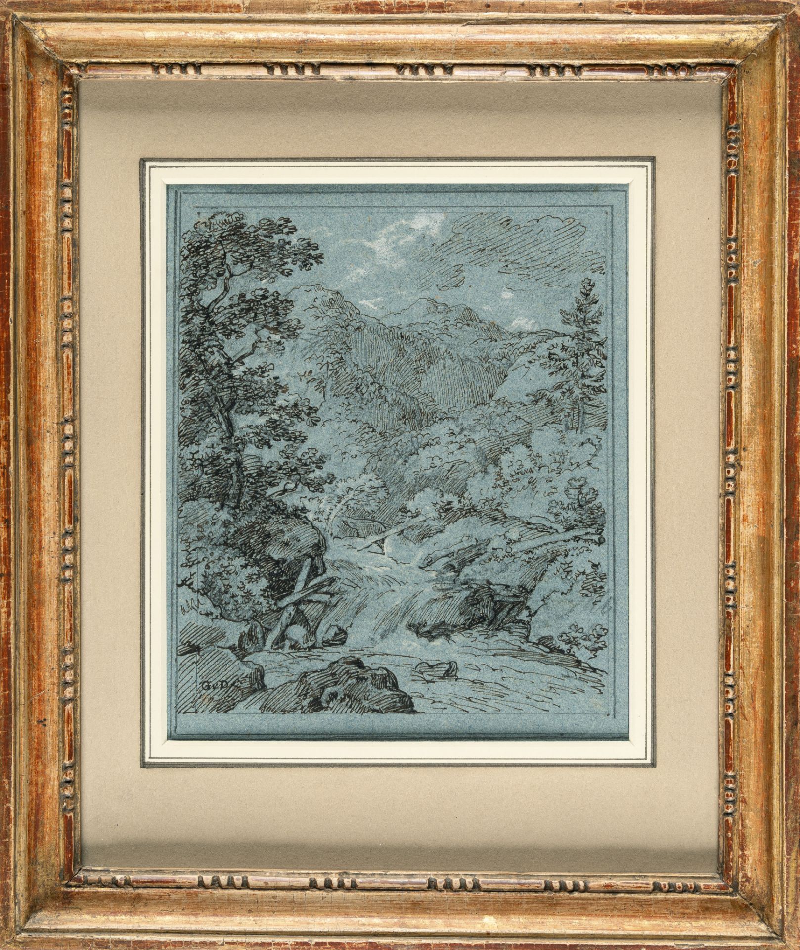 Johann Georg von Dillis, Mountain landscape with a stream.Pen and brown ink over pencil, partially - Image 4 of 4