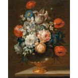 Antoine Monnoyer, Summer bouquet in a glass vase.Oil on canvas, relined. 43.8 x 34.5 cm. Framed.