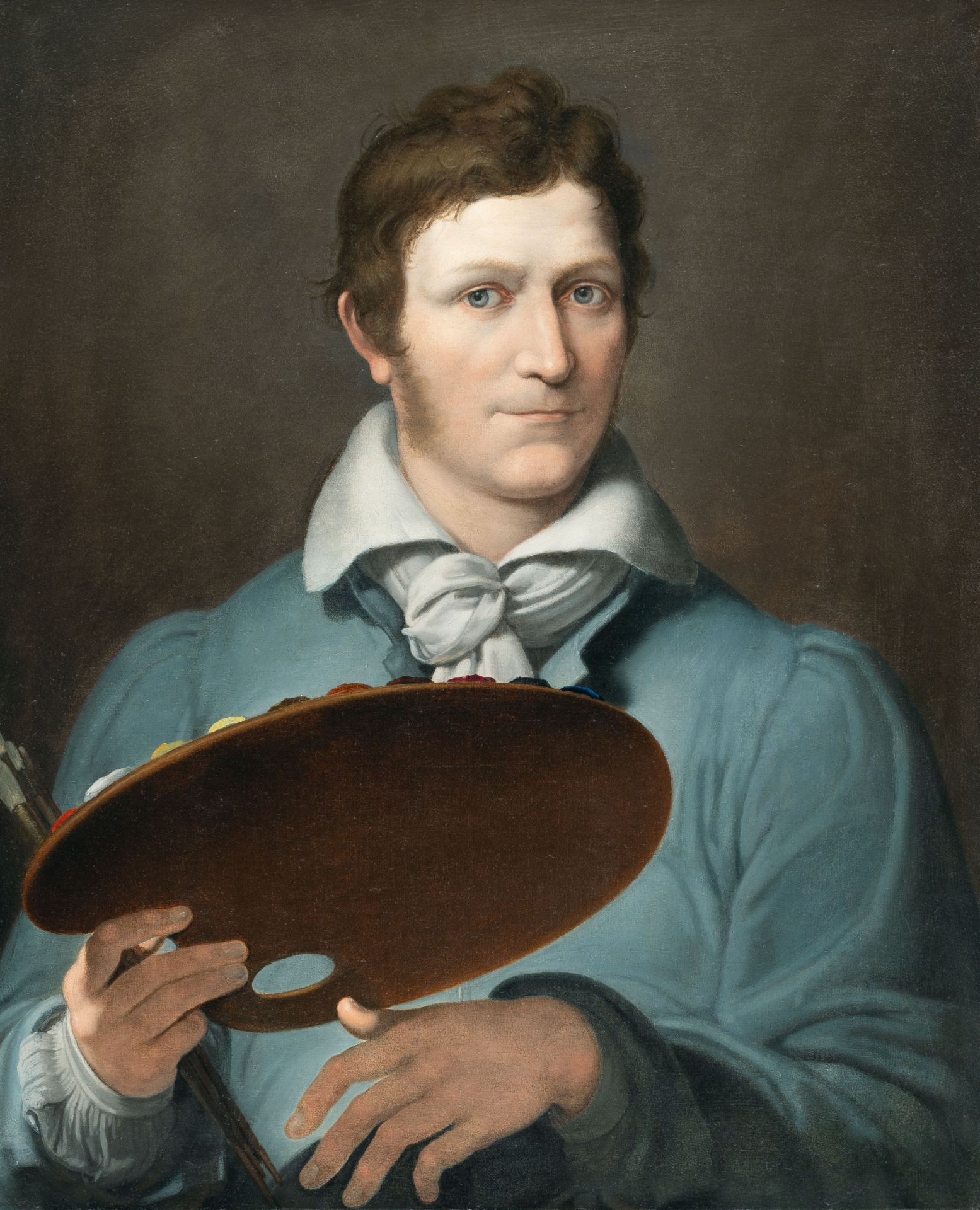 Dänisch, Self portrait with a palette.Oil on canvas. (Around 1820). 62.6 x 50.5 cm. In the