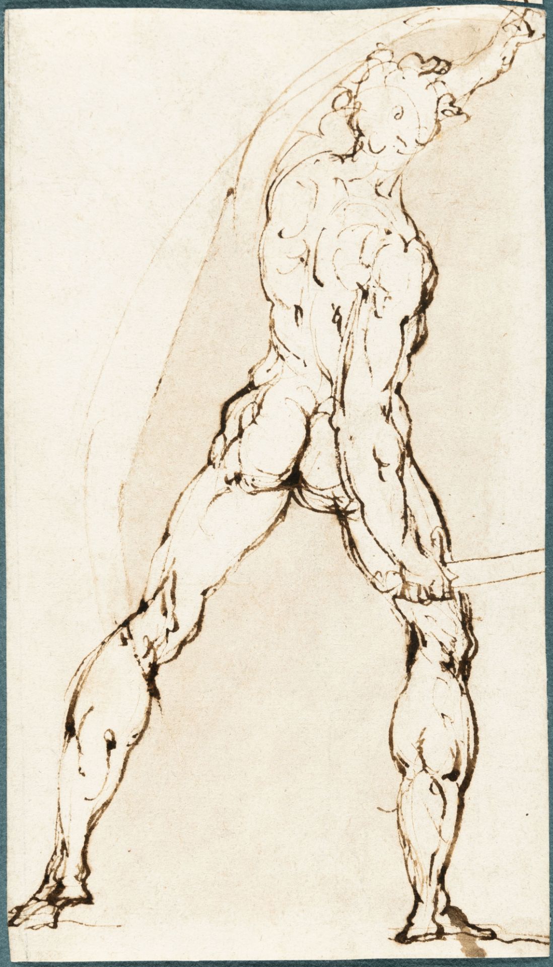 Cherubino Alberti, Male nude seen from behind.Pen and brown ink, brown wash, on laid paper with - Image 2 of 4