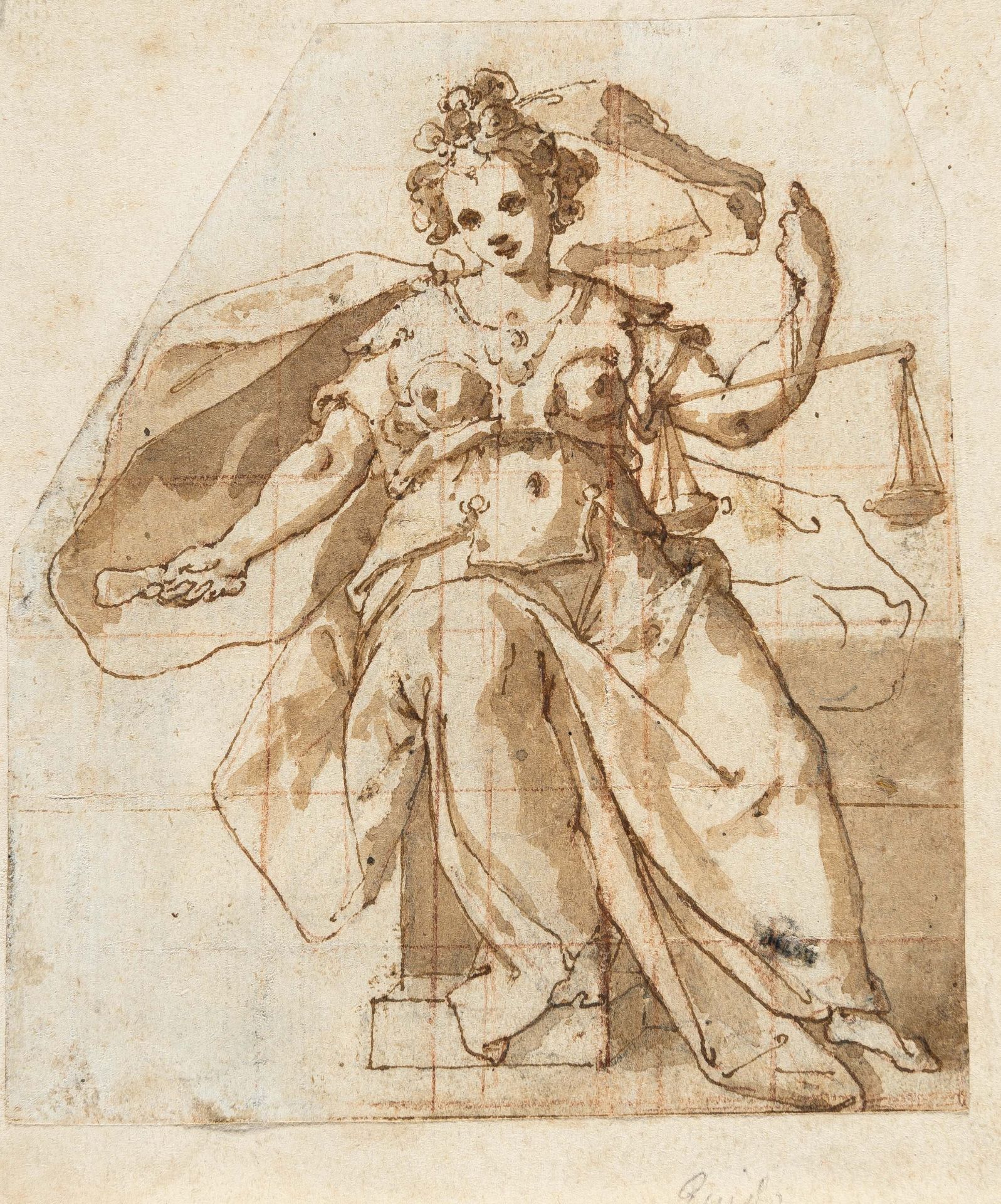 Marco Marchetti, Gen. Marco Da Faenza, Allegory of justice.Pen and brown ink, brown wash over traces