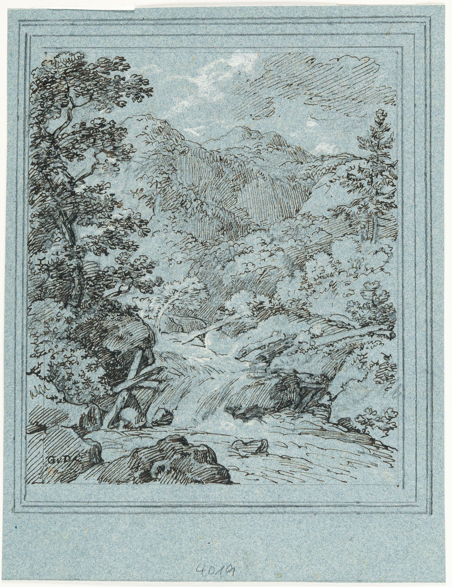 Johann Georg von Dillis, Mountain landscape with a stream.Pen and brown ink over pencil, partially - Image 2 of 4